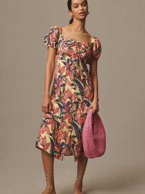 farm rio red nature guipure midi dress Red Floral Chains Guipure Midi Dress FARM Rio